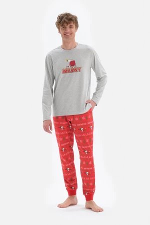 Dagi Gray Crew Neck Long Sleeve Snoopy Printed Pajamas Set