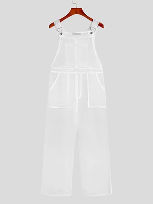 Mens See through Mesh Overalls Jumpsuit with Pockets