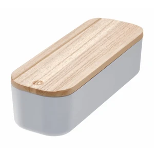 Sivý úložný box s vekom z dreva paulownia iDesign Eco, 9 x 27,5 cm