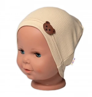 Baby Nellys Žebrovaná čepice Medvídek - béžová, vel. 80-86 (12-18m)