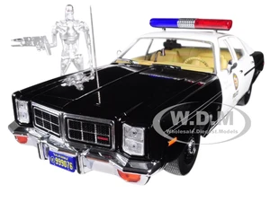 1977 Dodge Monaco Metropolitan Police with T-800 Endoskeleton Figurine "The Terminator" (1984) Movie 1/18 Diecast Model Car by Greenlight