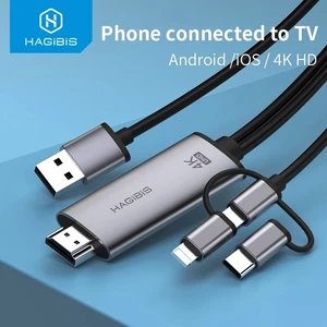 Hagibis 3 in 1 4K HD Micro USB Type-C to Hdmi Cable Audio Video Cable Phone to TV/Projector Adapter for HUAWEI for MacBo