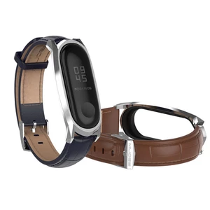 Mijobs Leather Watch Strap Replacement Watch Band for Xiaomi Mi band 3 Smart Watch Non-original