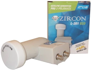 Konvertor Zircon Twin L-201 ECO konvertor pre príjem satelitného signálu • príjem z jednej družice • možné pripojiť až dva satelitné prijímače • unive