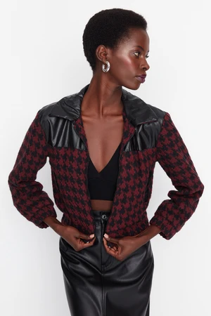 Trendyol Plum Weave Faux Leather Detailed Zippered Jacket