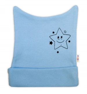 Novorozenecká čepička Baby Nellys, Baby Little Star - modrá, vel. 50 (0-1m)