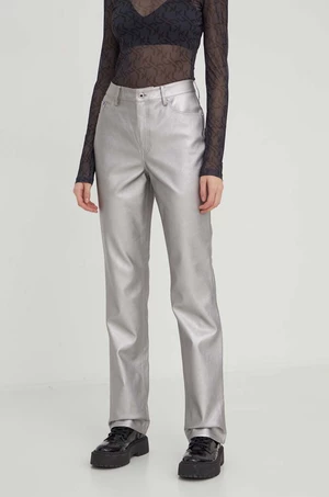 Kalhoty Karl Lagerfeld Jeans dámské, stříbrná barva, jednoduché, high waist