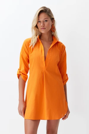 Trendyol Orange Mini Woven 100% Cotton Beach Dress