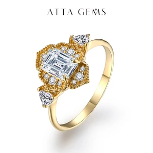 ATTAGEMS Luxurly Solid 18k 14k 10k Yellow Gold Moissanite Ring for Women VVS1 Color With Certificate Engegament Wedding Jewelry