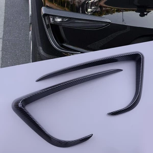 2Pcs Car Front Left Right Fog Light Lamp Cover Trim Frame Carbon Fiber Texture Fit For Tesla Model Y 2020 2021 2022 Glossy Black