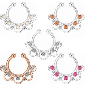 1PC Round Zircon Gem Ring Bendable Seamless Nose Ring Surgical Steel Crystal Ear Trague Cartilage Earring Clip
