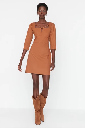 Trendyol Brown Piping Detailed Woven Dress