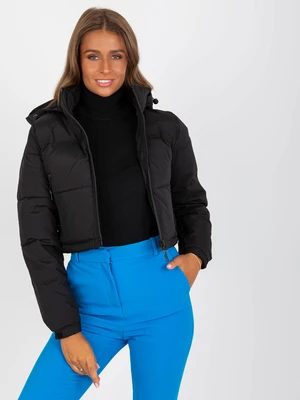 Black short winter jacket with hood