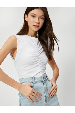 Koton Crop Singlets With Draped Crew Neck Cotton