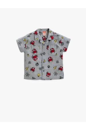 Koton Crab Print Short Sleeve Shirt With Pocket. Cotton Cotton