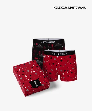 Pánske boxerky Love ATLANTIC 2Pack + darčeková krabička - čierna, červená