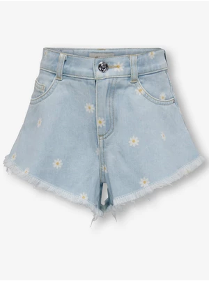Light Blue Girly Floral Denim Shorts ONLY Chiara - Girls