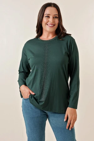By Saygı Vertical Stone Print Front Long Sleeves Plus Size Blouse