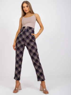 Black-and-purple high-waisted plaid trousers