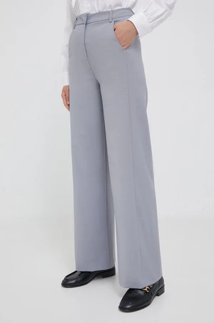 Kalhoty United Colors of Benetton dámské, šedá barva, široké, high waist