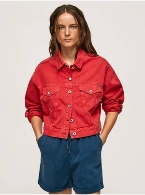 Rifľové bundy pre ženy Pepe Jeans - červená