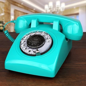 Classic Rotary Dial Telephone Retro Landline Home Phones Blue Antique Telephone for Home Office Hotel Decor Novetly Electronics