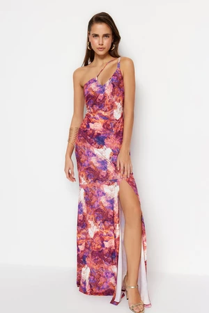 Trendyol Multicolored Lined Knitted Printed Evening Dress