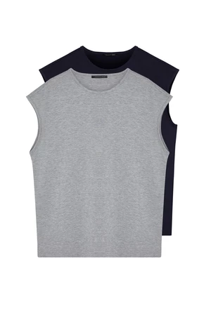 Trendyol Basic Navy Blue-Grey 2-Pack Oversize/Wide-Fit Cotton Sleeveless T-Shirt/One-Piece