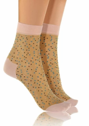 Sesto Senso Fashion Nylon tečky béžové/růžové Dámské ponožky Univerzální vícebarevná