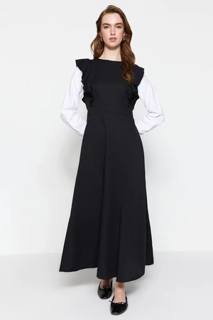 Trendyol Black Knitted Dress With Ruffle Detailed Sleeves