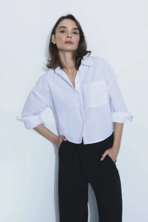 DEFACTO Crop Shirt Collar Poplin Long Sleeve Shirt