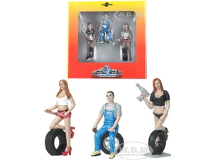 Andie Derek and Michele Tire Brigade 3 piece Figurine Set 1/24 by Motorhead Miniatures