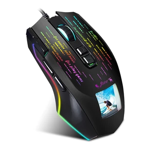 HXSJ J500 Wired Gaming Mouse USB RGB Game Mouse with Display Screen 6 Adjustable DPI for Desktop Computer Laptop PC