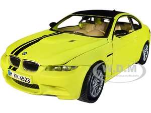 BMW M3 Coupe Neon Yellow with Matt Black Top and Stripes "GT Racing" Series 1/24 Diecast Model Car by Motormax