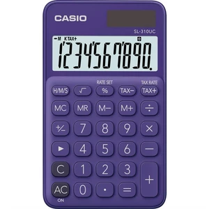 Kalkulačka Casio SL 310 UC PL fialová kapesní kalkulátor • desetimístný LCD displej se zobrazením funkcí • výpočet DPH • duální napájení • měkké pouzd