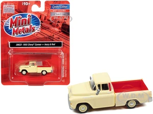 1955 Chevrolet Cameo Pickup Truck Ivory and Red 1/87 (HO) Scale Model Car by Classic Metal Works