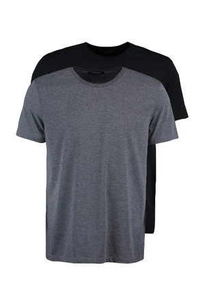 Trendyol antracit-černá pánské basic 2-balení slim / slim fit tričko s kulatým výstřihem