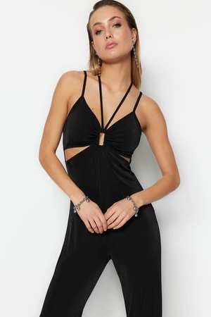 Trendyol Black Knitted Window/Cut Out Detail Shimmer Jumpsuit