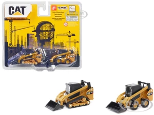 CAT Caterpillar 272D2 Skid Steer Loader Yellow and CAT Caterpillar 297D2 Compact Track Loader Yellow Set of 2 pieces 1/64 Diecast Models by Diecast M