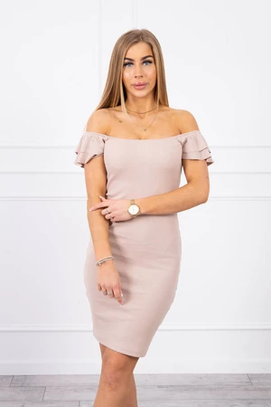 Ribbed dress with pleated dark beige