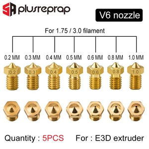 5 or 12PCS E3DV6 Threaded Nozzle Brass 0.2 0.3 0.4 0.5 0.6 0.8 1.0mm for 1.75 or 3.0mm Filament V5 V6 Hotend Extruder 3D