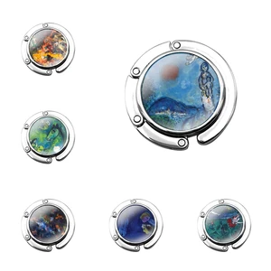 Fashion Gift Decor Cartoon Marc Chagall painting Foldable Purse Hook for Women's Table Handbag Storage Folding Decor Table Hook