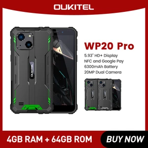 OUKITE WP20 Pro Rugged Smartphone 5.93" 4GB+64GB 6300mAh Mobile Phone 20MP Cameras Android 12 Cellphone NFC