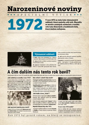 Narozeninové noviny 1972 s vlastním textem a fotografií, S textem