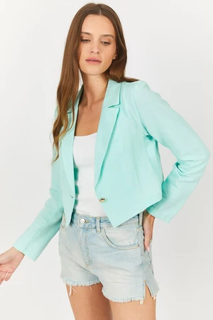 armonika Women's Turquoise One-Button Crop Jacket