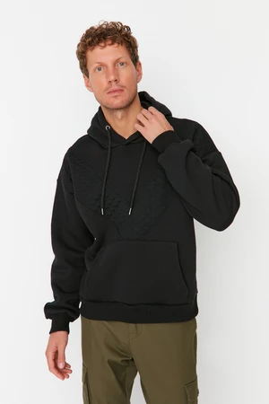 Trendyol Men's Black Oversize Fit Long Sleeve Hooded Paneled Sweatshirt with Detail