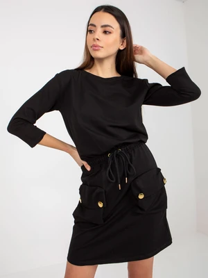 Black mini sweatshirt dress with hem by OCH BELLA