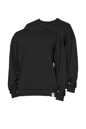 Trendyol Black-Grey Men's 2-Pack Basic Oversized Crew Neck Sweatshirt with a Soft Pile with Label.