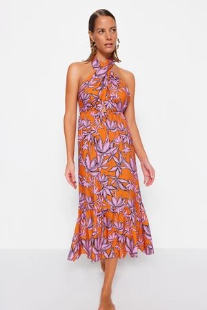 Trendyol Floral Print Midi-Wrapped Cross-Tie Beach Dress