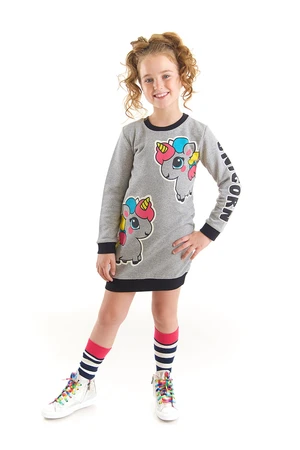 Denokids Unicorn Girl Gray Sweatshirt Dress